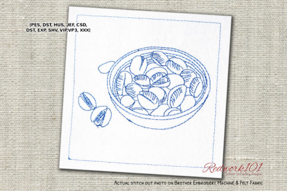 Shelled Pistachio in Bowl Redwork