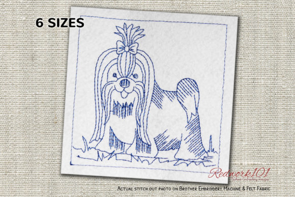 Shih Tzu Dog Redwork